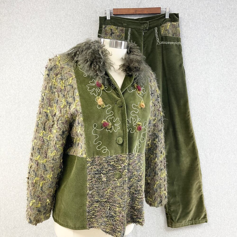 Audrey Elizabeth Velvet Pant Set‎ Womens Medium Patchwork Woodsy Goblincore 70s
